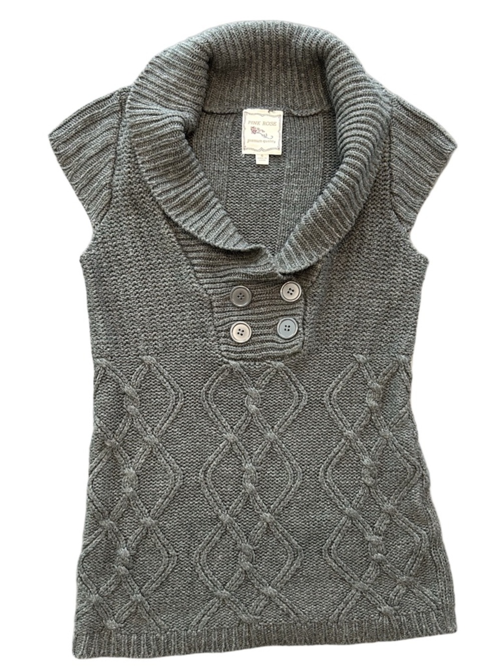 Y2K preppy cableknit dark academia 4 button Whimsigoth cowl neck sweater vest SM